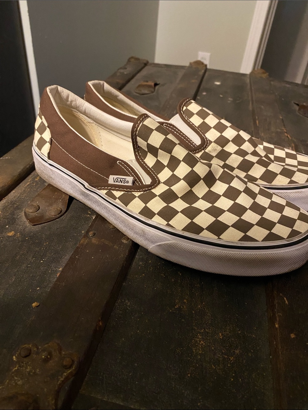 Vans Checkerboard Slip-On in Brown and White